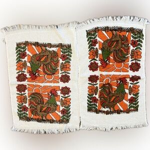 Vintage Rustic 70’s Rooster Kitchen Towel Set Cotton Terrycloth Collectible